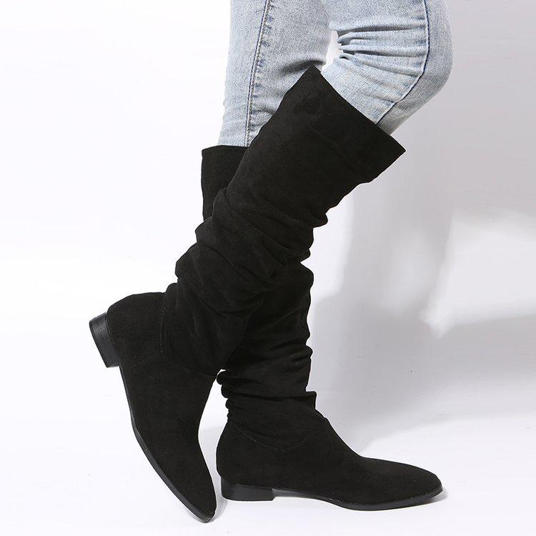 2022 Women's European & American Over-the-Knee Chunky Heel Velvet Boots with Pleated Stacked Sleeves