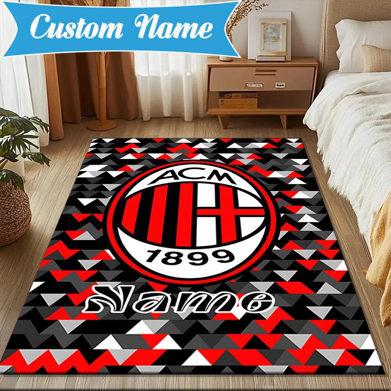 Custom Name AC-Milan Emblem Rug Game Carpet, Floor Mat for Bedroom Living Room Entryway Rug, Home Decor Idea Gift for Christmas Birthday