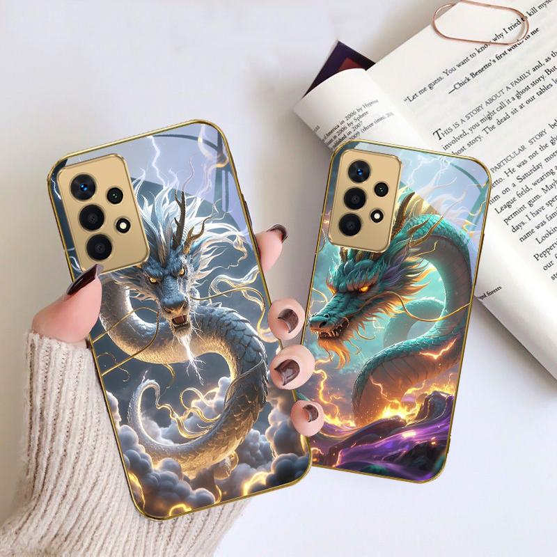 Fantastische Drachenform Für Samsung A 01 52S A04 A05S A10 12 13 22 23 24 36 42 M02 Note 10 20Ultra 8 9 Goldene Glas-Handyhülle