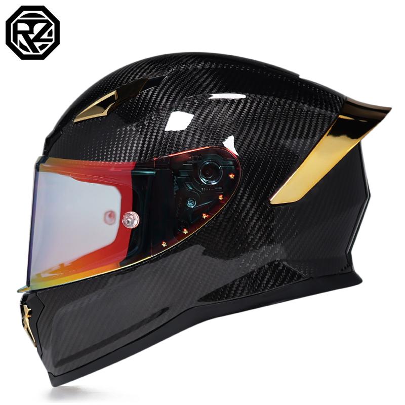 Motorcycle Helmet: Made of Carbon Fiber, Large Tail with Night Vision Lens, Full Coverage Motorcycle Helmet