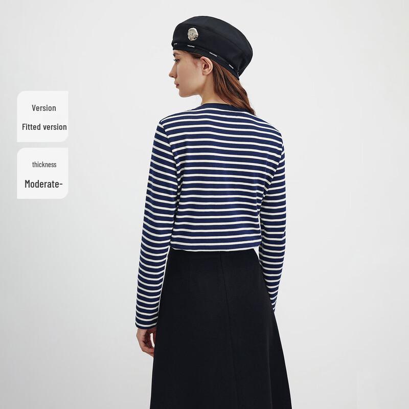 Navigare Women's 2025 Striped Cotton Boat Neck Long Sleeve Tee