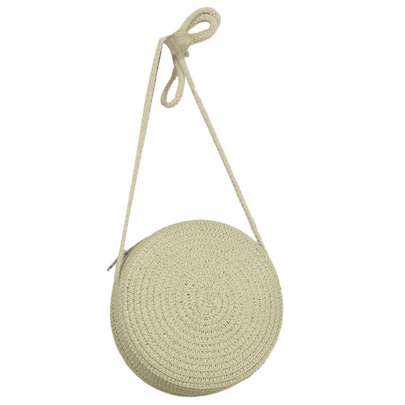 Solid Color Handwoven Bag Round Shoulder Bag Crossbody Bags for Women Girl Straw Woven Bag Large Capacity Beach Bag