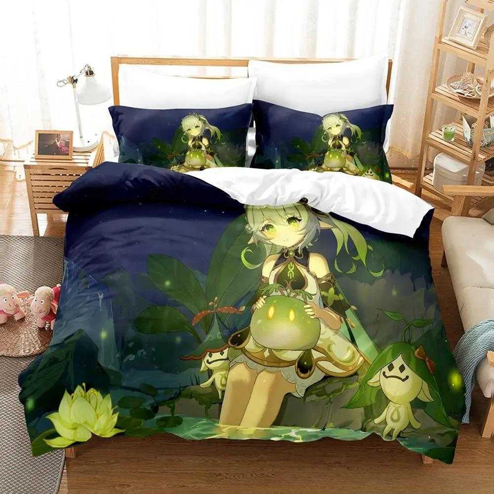 New Game Nahida Genshin Impact Bedding Set Soft Comforter Cover With 1/2pcs Pillow Shams For Kids Adults Microfiber Quilt Cover