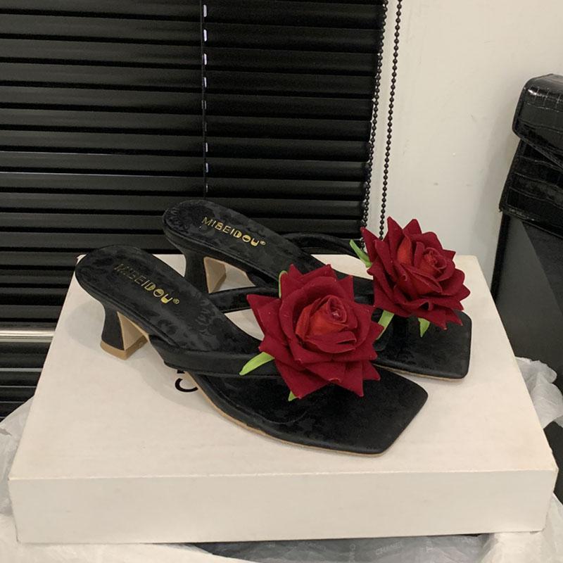 

Fashion Fashion Flower Ladies Heels Slides Sandals Slippers New In Summer Beach Female Flip flops Women Heeled Sandals Shoes Pumps 35 чёрный