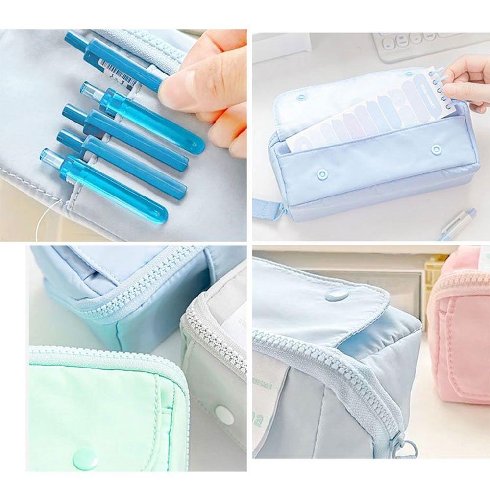 Canvas Prism Pencil Case Large Capacity Sweet Color Tofu Partition Pen Bag Multi-layer Stationery Storage Pouch Student Supplies