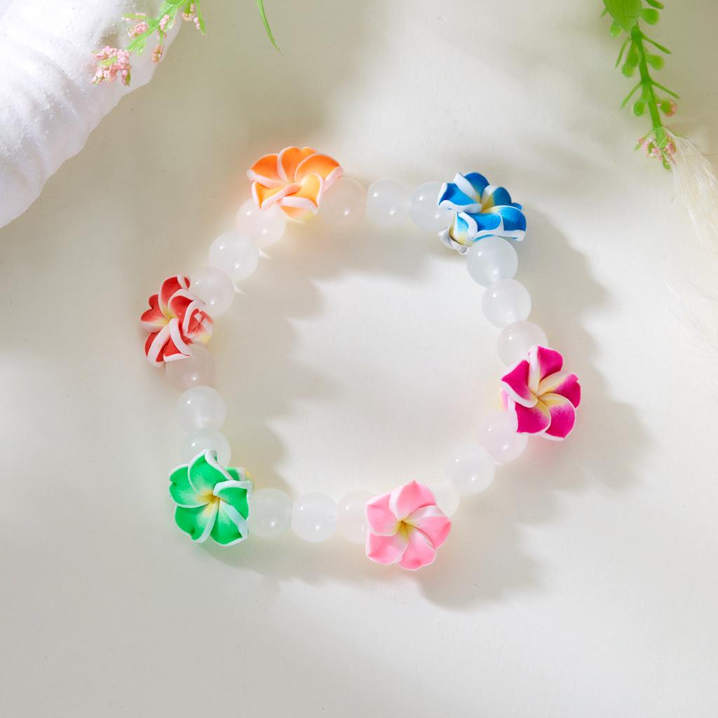 Bohemian Polymer Clay Flower Glass Beads Bracelet for Women Dopamine Plumeria Frangipani  Chain Summer Beach Party Jewelry Gift
