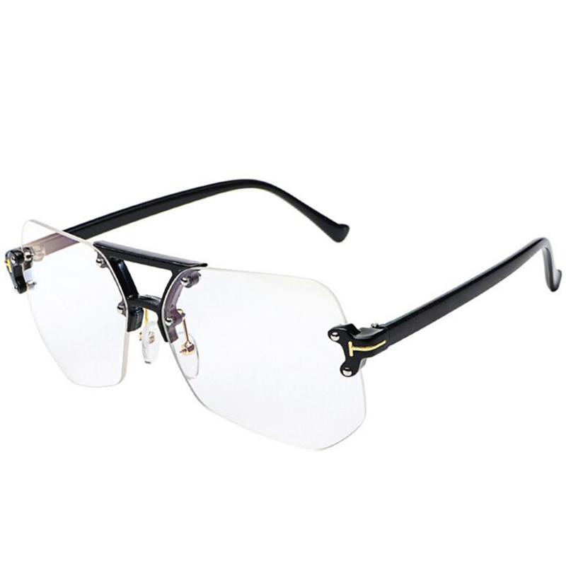 Fashion Clear Transparent Glasses Big Frames For Women Men Rimless Irregular Spectacle Frames Unisex Eyewear