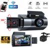 4K Dashcam 3kanálový DVR do auta Přední a zadní kamera WIFI Videorekordér Parkovací monitor Black Box Noční verze Palubní kamera pro auta