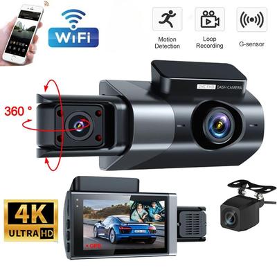 4K Dashcam 3 Channel Car DVR Front and Rear View Camera WIFI Video Recorder Parking Monitor Black Box Night Version Dash Cam for Cars