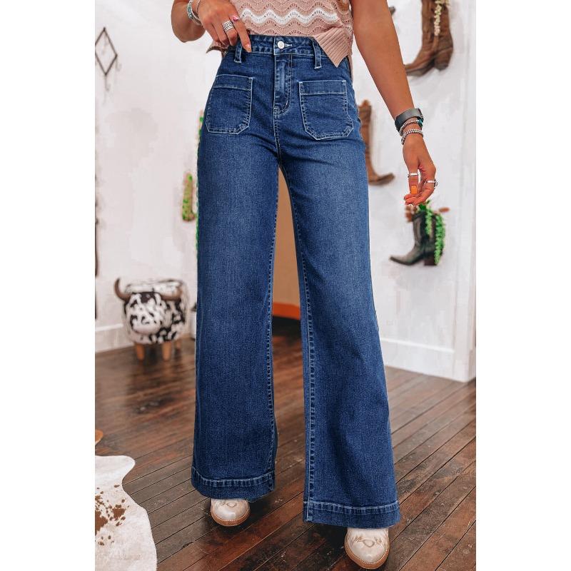 Spring New Dark Blue High-waisted Wide-leg Jeans Women's Fashion Retro Straight-leg Pants