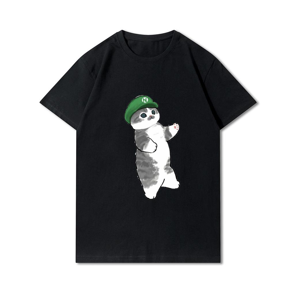 Plus Size Cats Shark Printed Women T Shirts Round Neck Cotton Tops Summer Animal Y2K Fashion 90S Casual Oversize Black Tees