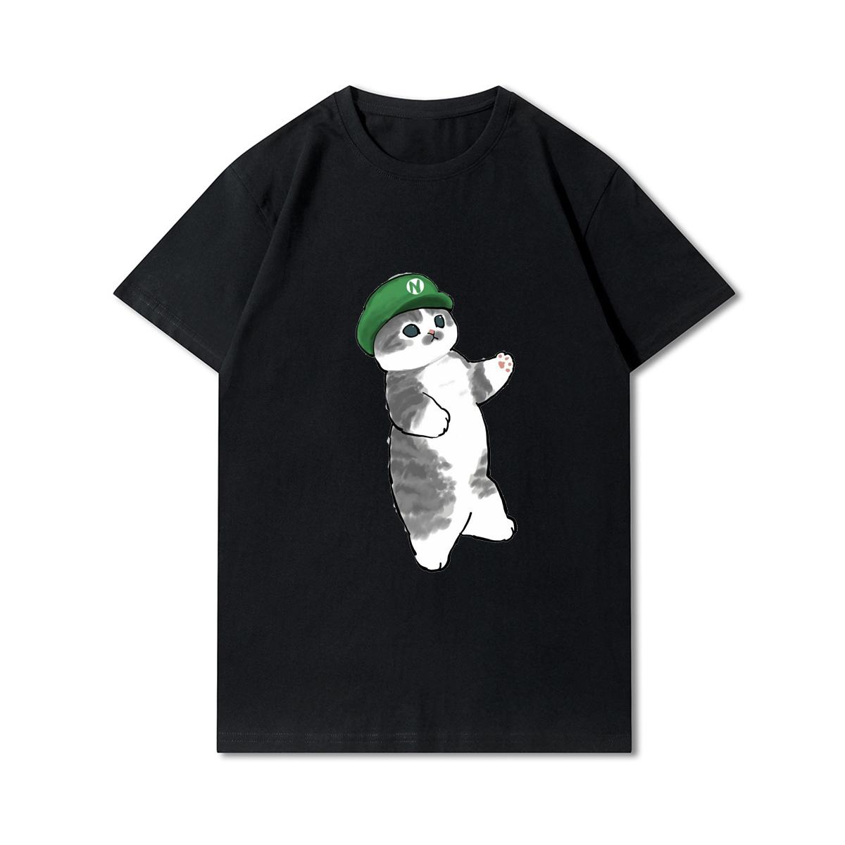 

Женские футболки с принтом кошек и акул больших размеров, хлопковые топы с круглым вырезом, летние черные футболки с животными Y2K, модные 90-х годов, повседневные черные футболки оверсайз 3XL