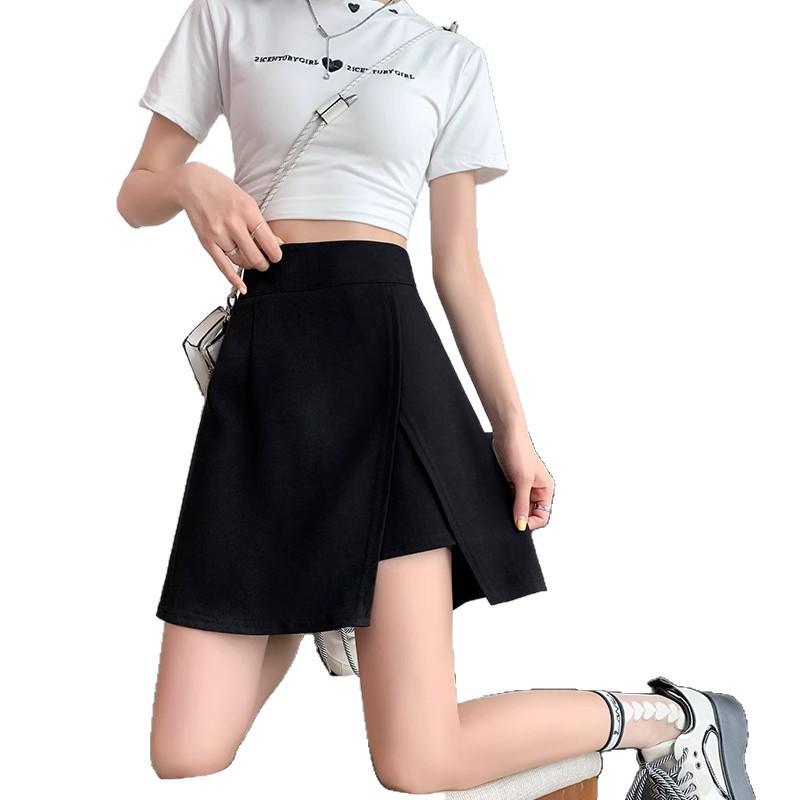 2025 Plus Size High Waist A-line Midi Skirt with Irregular Slit - New Summer Slimming Style for Women
