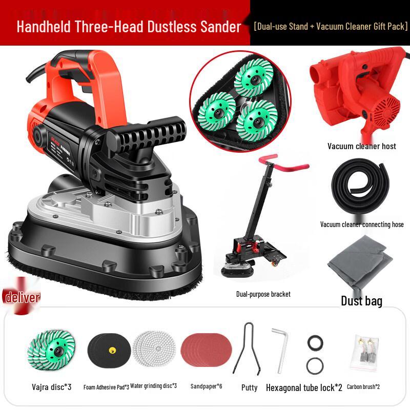 JiaShuEr Handheld Three-Head Dust-Free Concrete & Floor Grinder Kit CN plug (adapter included)