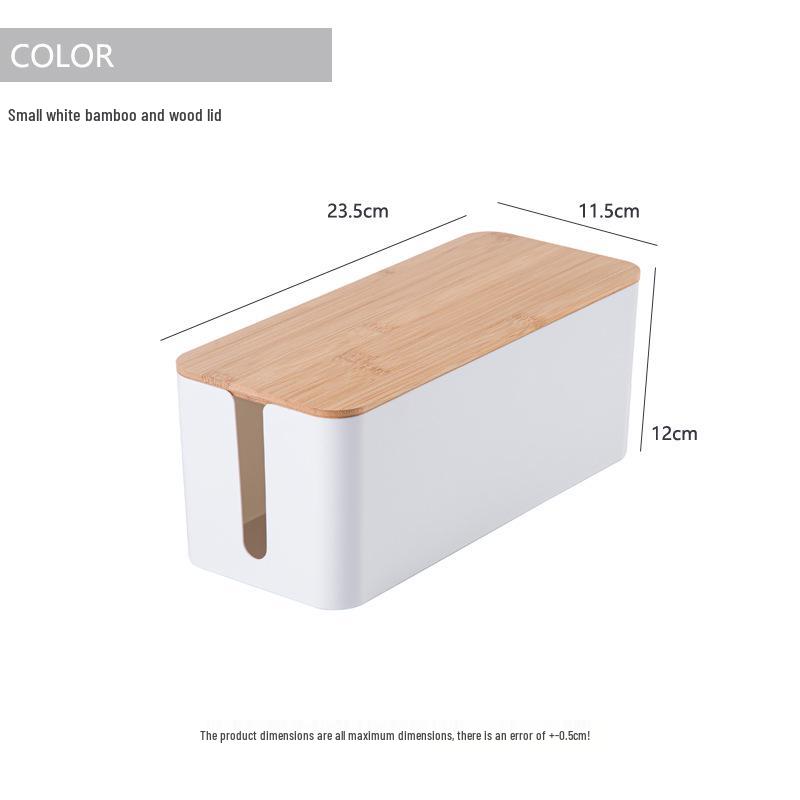 Minimalist Cable Management Box with Bamboo Lid
