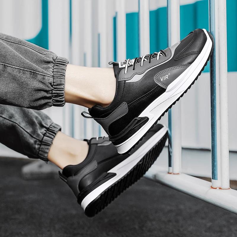 New Men's Sneakers Four Season Leather Breathable Casual Sport Shoes High Quality Trendy Anti-slip Lace Up Walking Running Shoes