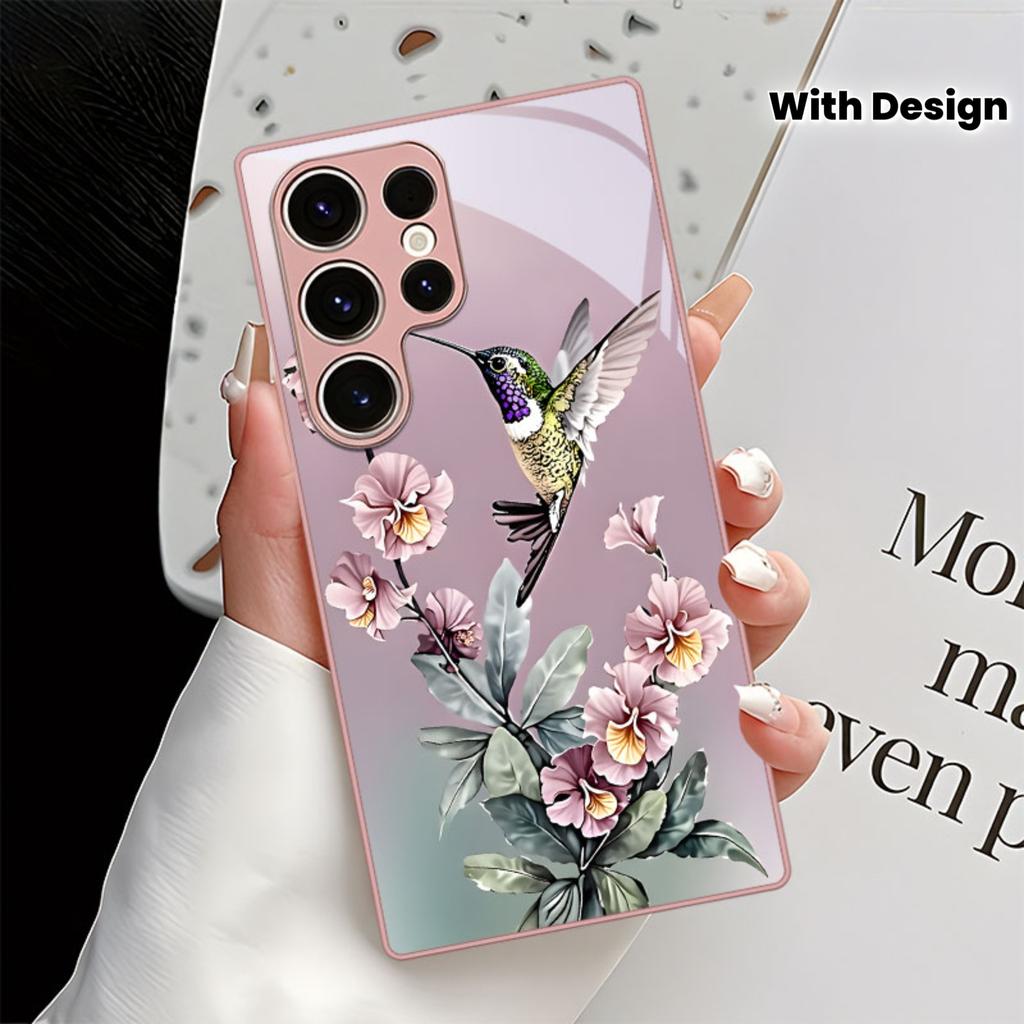 Kolibri Blüte Metallisches Glas Handyhülle Geeignet für Samsung Galaxy S26 S25 S24 S23 S22 S21 S20 FE/Ultra/Plus Anti-Sturz
