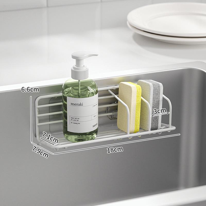 Stainless Steel Sink Sponge Holder Drill-Free Wall Mount Kitchen Organizer Fast Drain Dishcloth Storage Rack Space Saving
