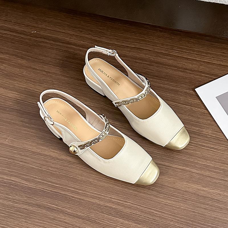 

Y081-5 сандалии с квадратным носком, в цветовой гамме, с пустой сумкой на носке, новая летняя модель 2025 года, стильные и универсальные одинарные туфли 40 абрикосовый