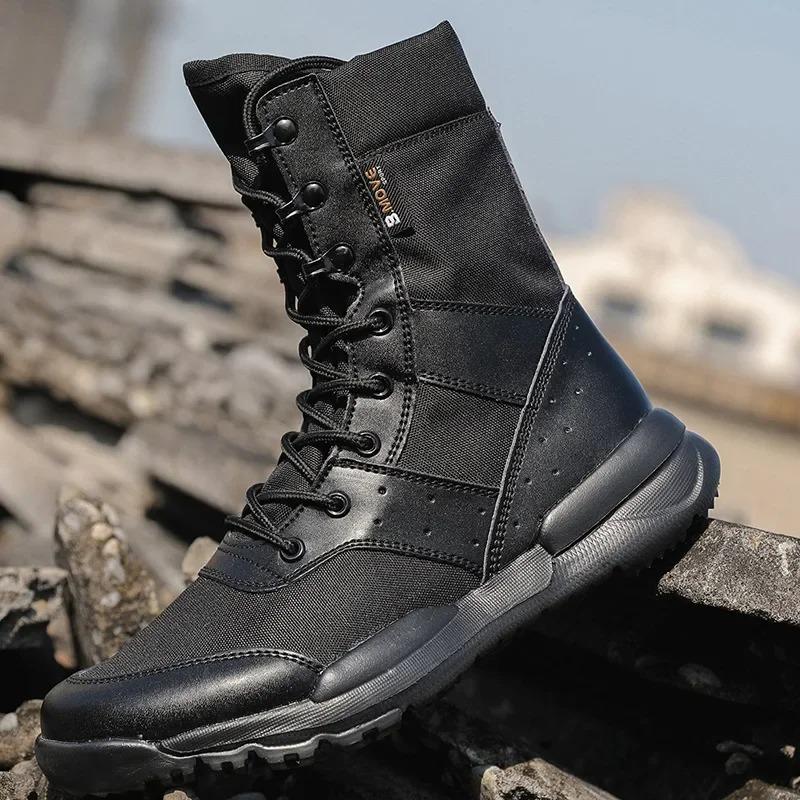 Mens High Top Boots Mesh Breathable Hiking Boots Non Slip Climbing Mountaineer Boot Lace Up Desert Ankle Boots Men Tactical Boot