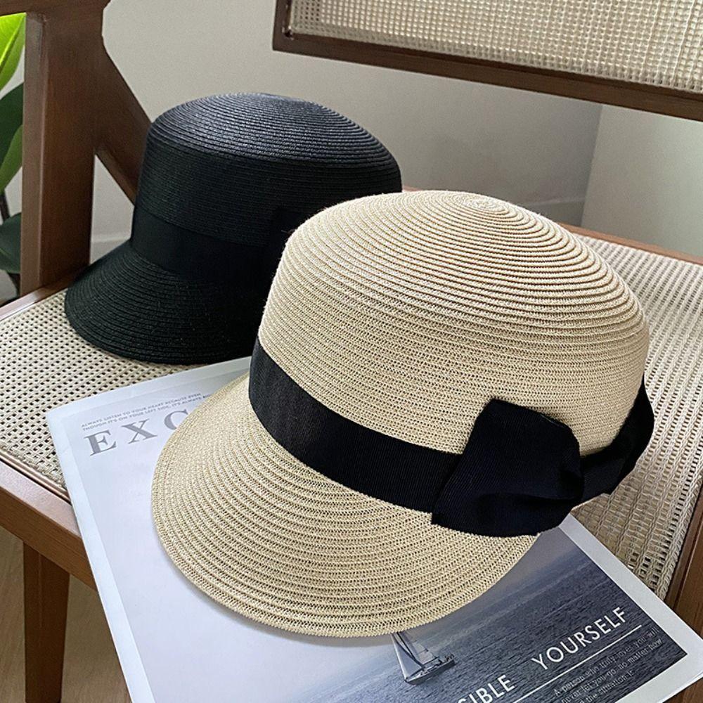 Elegant Bow Straw Cap Summer Equestrian Hat Retro Woven Straw Cap Outdoor