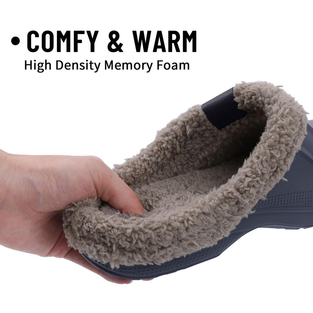 Fashion Litfun Plush Lining Clogs Slippers For Men Women Waterproof Non-slip Fuzzy Home Slippers Outdoor Furry Warm Cozy Garden Clogs