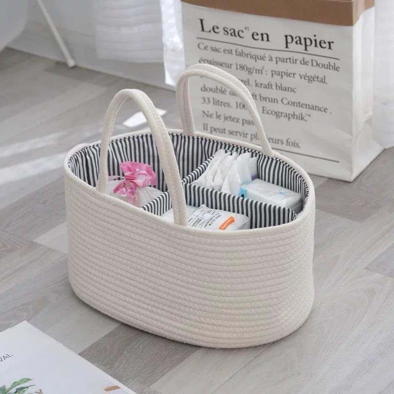 Baby Diaper Organizer Bag Woven Cotton Caddy Bag Multipurpose Bag Category Placement Basket