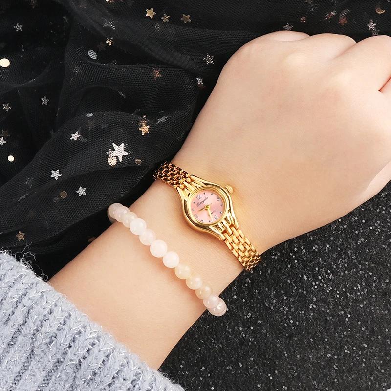Ladies Gold Plated Watch Women Bracelet Quart Wristwatch Girl Analog Feminino Relojes Hour Watches Saati Clock