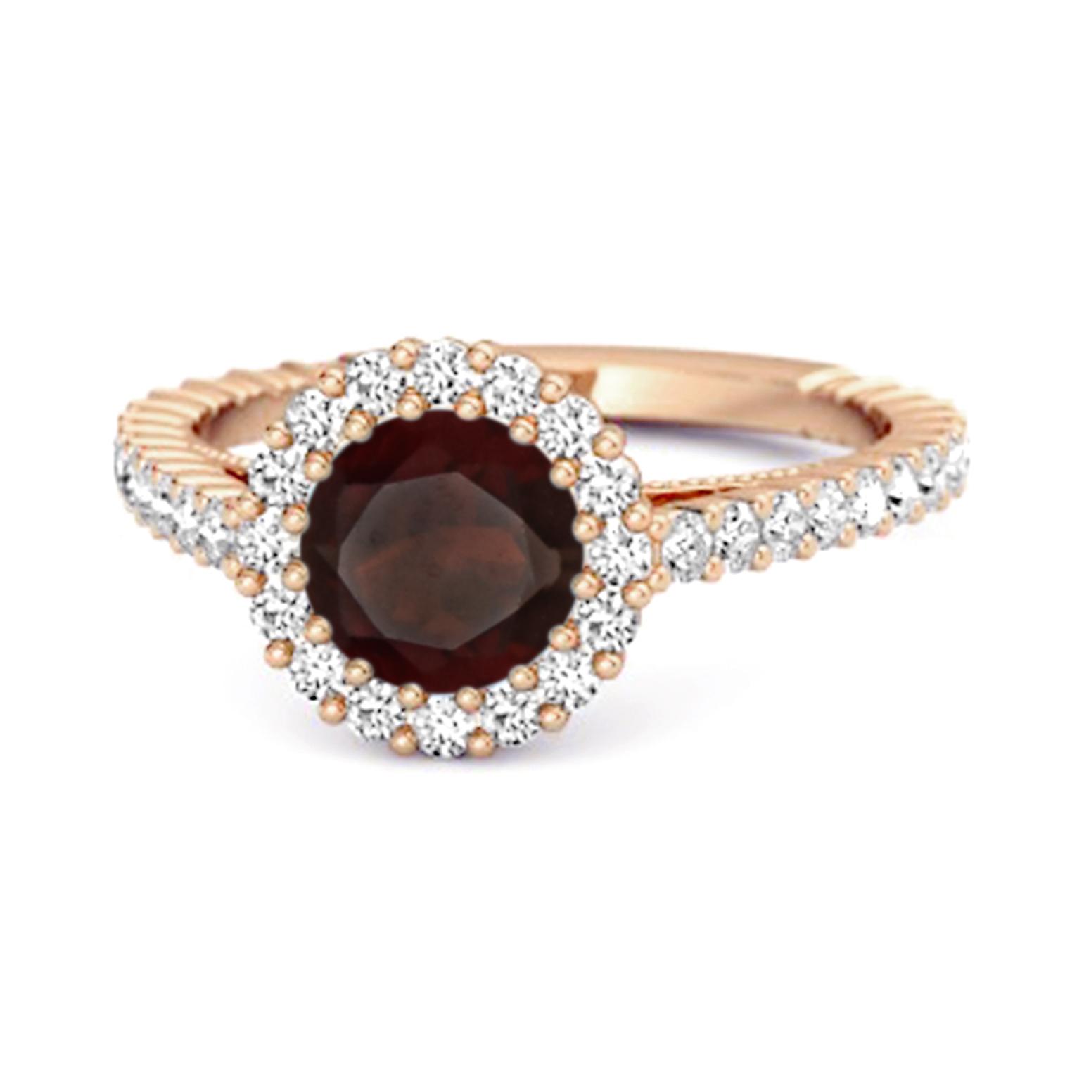 

Garnet Halo pave Engagement Ring - 925 Sterling Silver Rose Gold Vermeil 6.5 Яскраво-рожевий