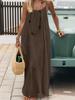 Vestido Tejido Holgado sin Espalda con Tirantes Finos para Mujer Tallas Grandes
