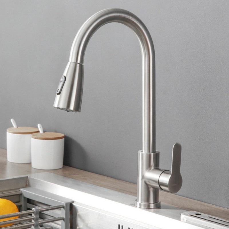 Black Telescopic Pull-out Kitchen Sink Faucet, Stainless Steel, Anti-Splash, Hot & Cold Water.