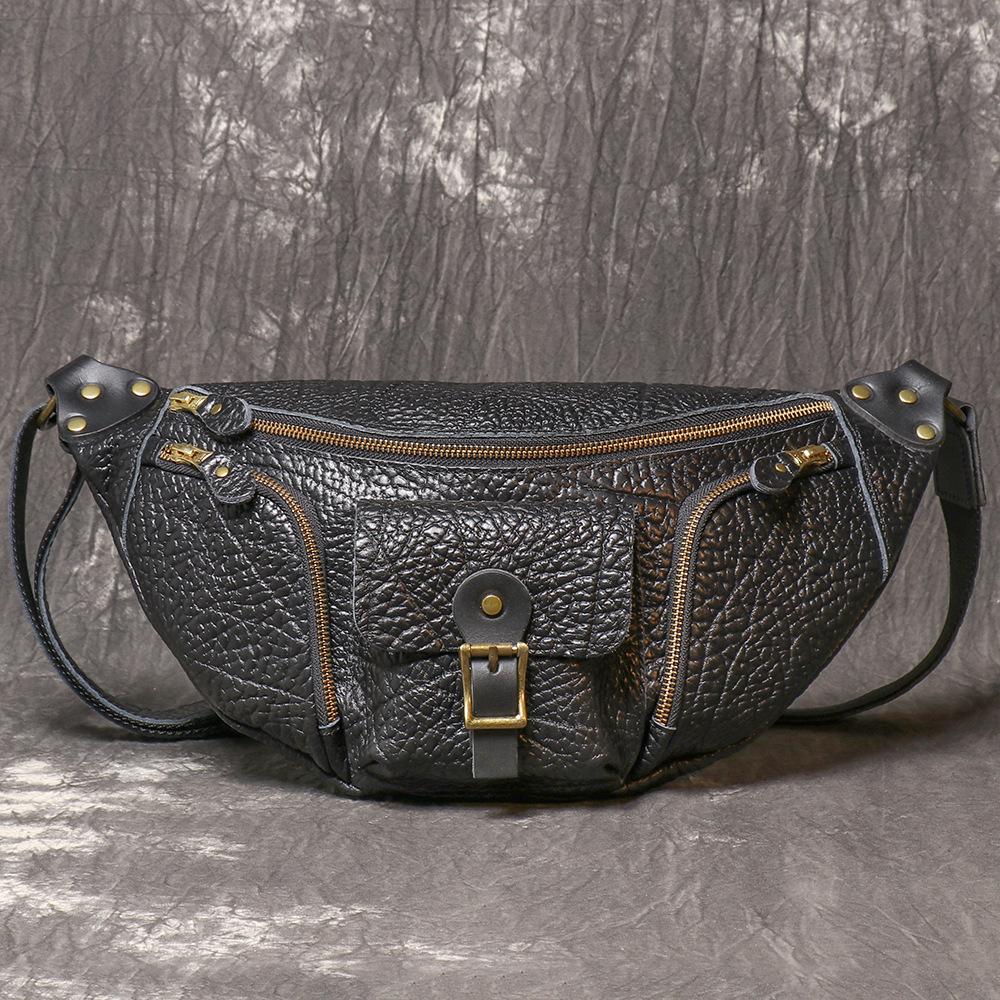 Men S Genuine Leather Breast Bag, Wild Cowhide Multi-Functional Messenger Bag, Personalized Locomotive Bag, First Layer Cowhide Fanny Pack