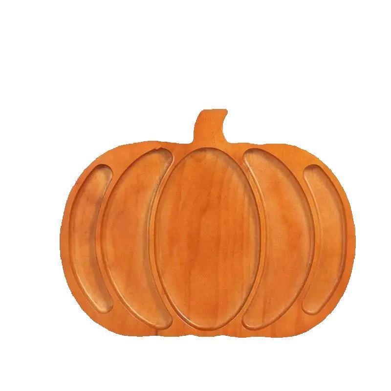 1Pcs Random Creative Vegetables Pumpkin Tray Suitable Celebrate Halloween Wooden Pumpkin Snacks Tray Festive Party Decorative