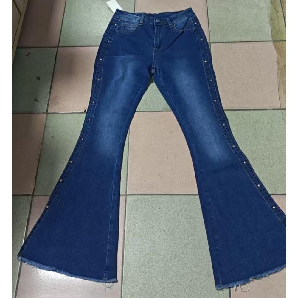 Women's High Waist Flare Jeans,Stretchy Denim Bell Bottom Pants With Rivet Decor Streetwear For Women