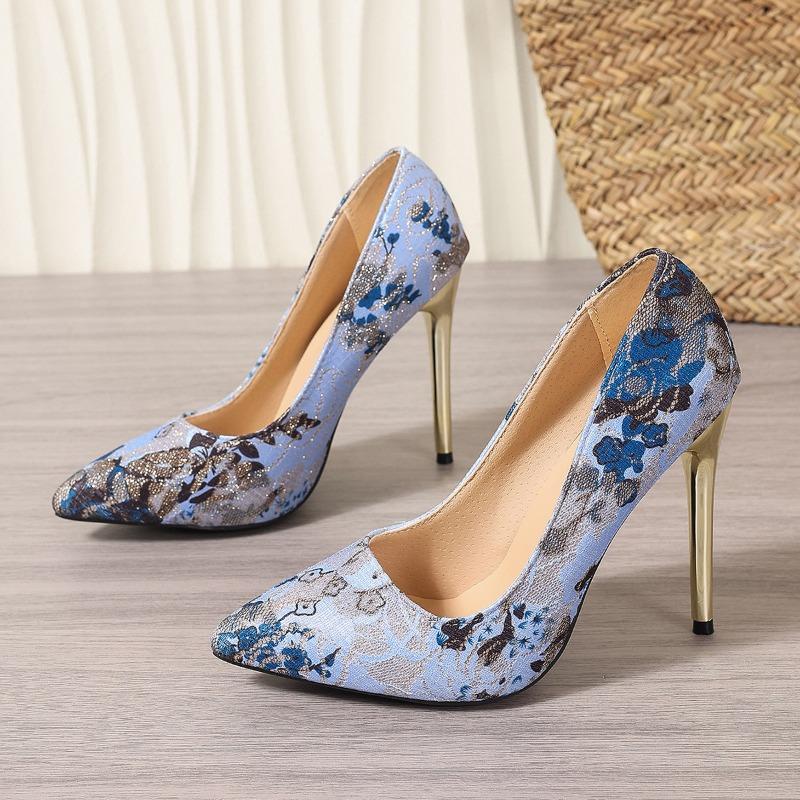 Fashion Women's Fashion Slim Heel Shoes Autumn New Pointed Head Shallow Mouth Print Slip-on Non-slip Quality High Heels