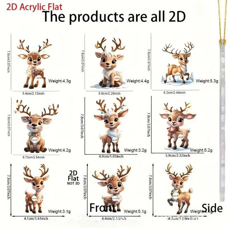 Christmas Deer Ornament Set 9PCS Kawaii Red Green Festive Design for Tree Home Gift Essential Christmas Tree Decorations