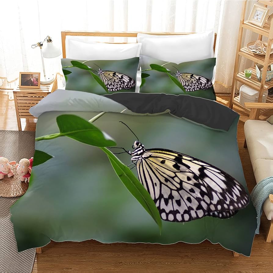 Butterfly Floral Duvet Cover Twin Queen for Kids Girls Boys,Wild Animal Butterflies Bedding Set,Rustic Farmhouse Comforter Cover
