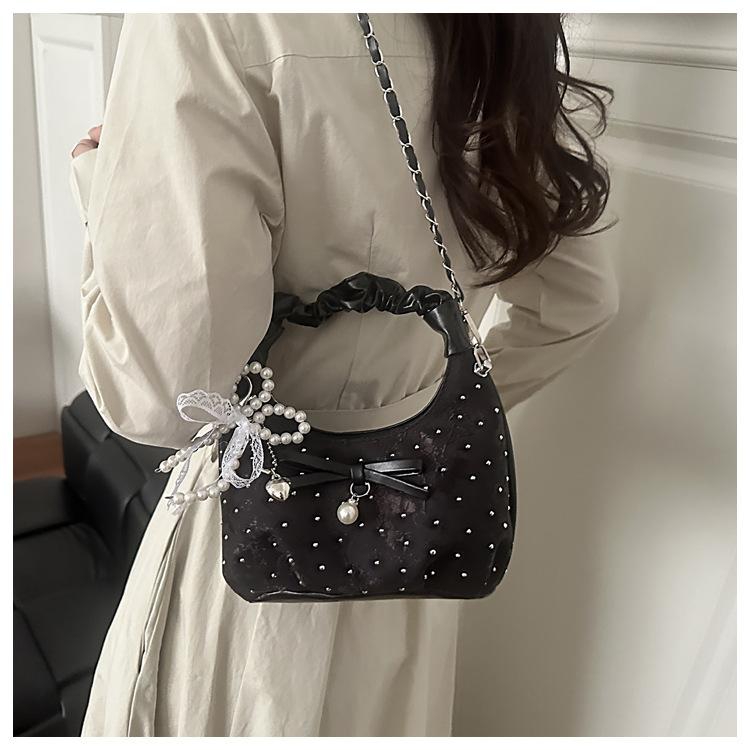 1Pc Korean Niche Pleated Hand Carry Crescent Bag Women's New Fashion Versatile Messenger Bag Summer Versatile Commuter Bag