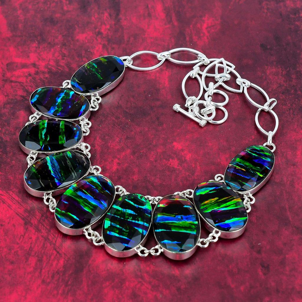 Ammolite Gemstone Jewelry, 925 Solid Sterling Silver Necklace & Bracelet Jewelry Set For Her, Amazing Handmade Gorgeous Set Jewelry