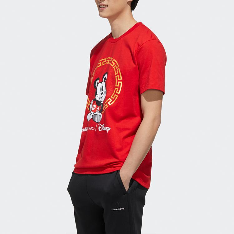 Adidas Neo Disney Mickey Mouse Graphic Sports Shortsleeve T-Shirt CNY Collection Men Tops Red GE7781