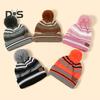 3 Pcs/Set Children Hat Scarf Glove Set Thickened Plush Ball Decor Color Matching Knitted Heat Retention Windproof Keep Warm Girls Boys Outdoor Gloves