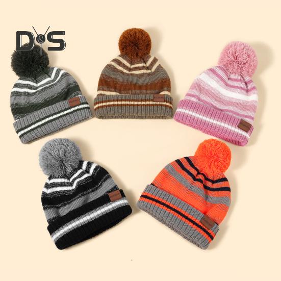 3 Pcs/Set Children Hat Scarf Glove Set Thickened Plush Ball Decor Color Matching Knitted Heat Retention Windproof Keep Warm Girls Boys Outdoor Gloves