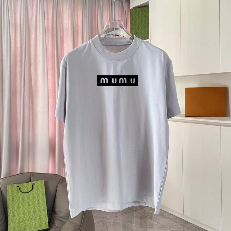 25 år Ny Miu Kortarmet T-skjorte Ren Bomull Trykt Bokstavlogo Løs Rund Hals Herre- og Damemote Merke