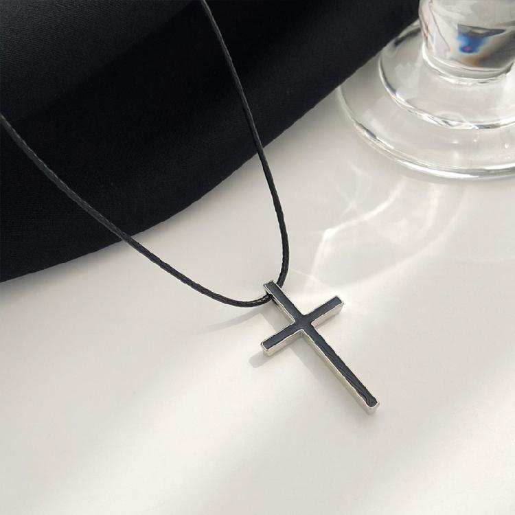 Trendy Cross Pendant Necklace Vintage Style Simple Rope Necklace Chain Necklace