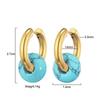 Classic Fashion Natural Stone Round Bead Hoop Earrings Woman Turquoises 3.0mm Thick Stainless Steel Ear Buckle Earrings Jewelry