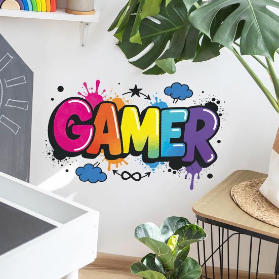 DYS GAMER Wall Stickers, Traceless Self-Adhesive Decals, Waterproof PVC Art, Colorful Graffiti Decals for E-Sports Rooms Bedrooms Dorms Game Decor