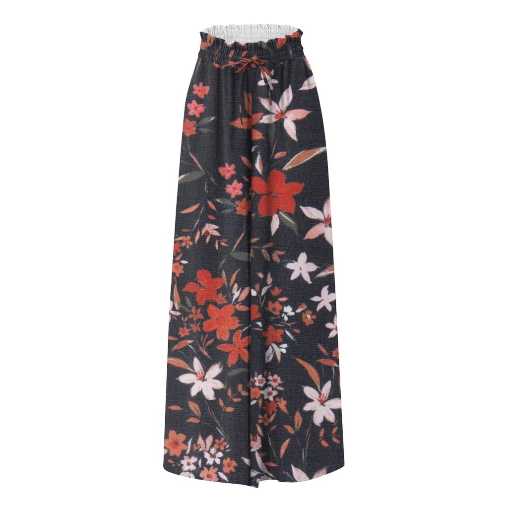 Damen Sommerhose mit weitem Bein, hoher Taille, fließende Taschen, modisch, lässig, lässig, Bohemian-Stil, bedruckt, Strandhose