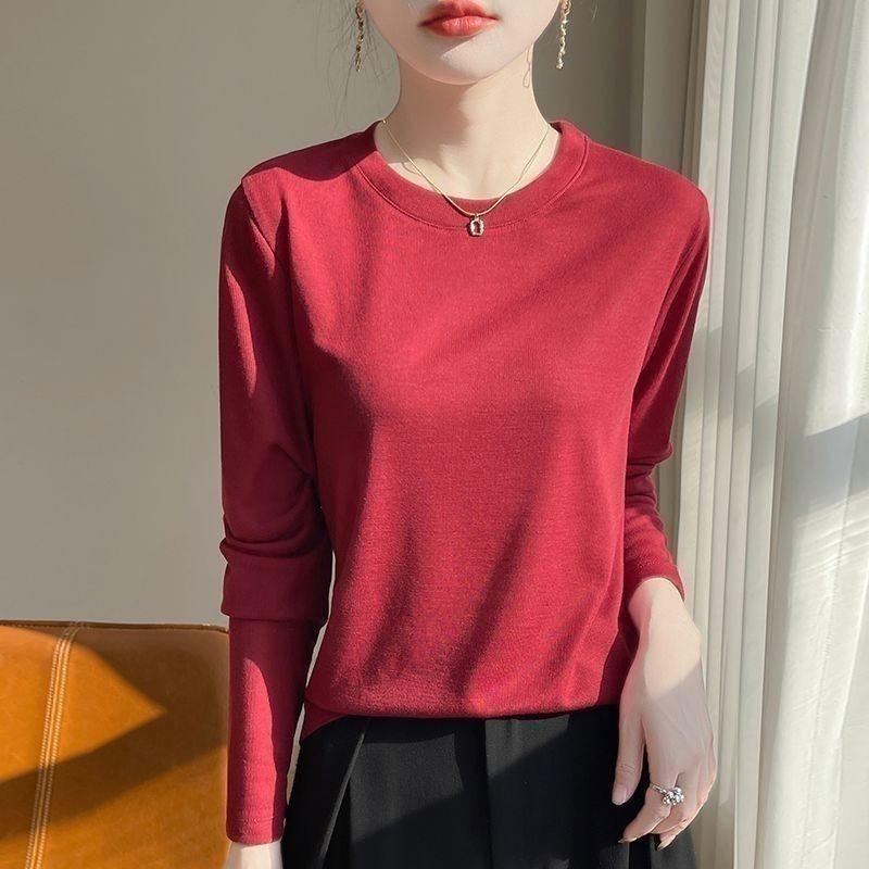 

Женский базовый однотонный свободный пуловер с длинным рукавом из мягкой вязки L красный