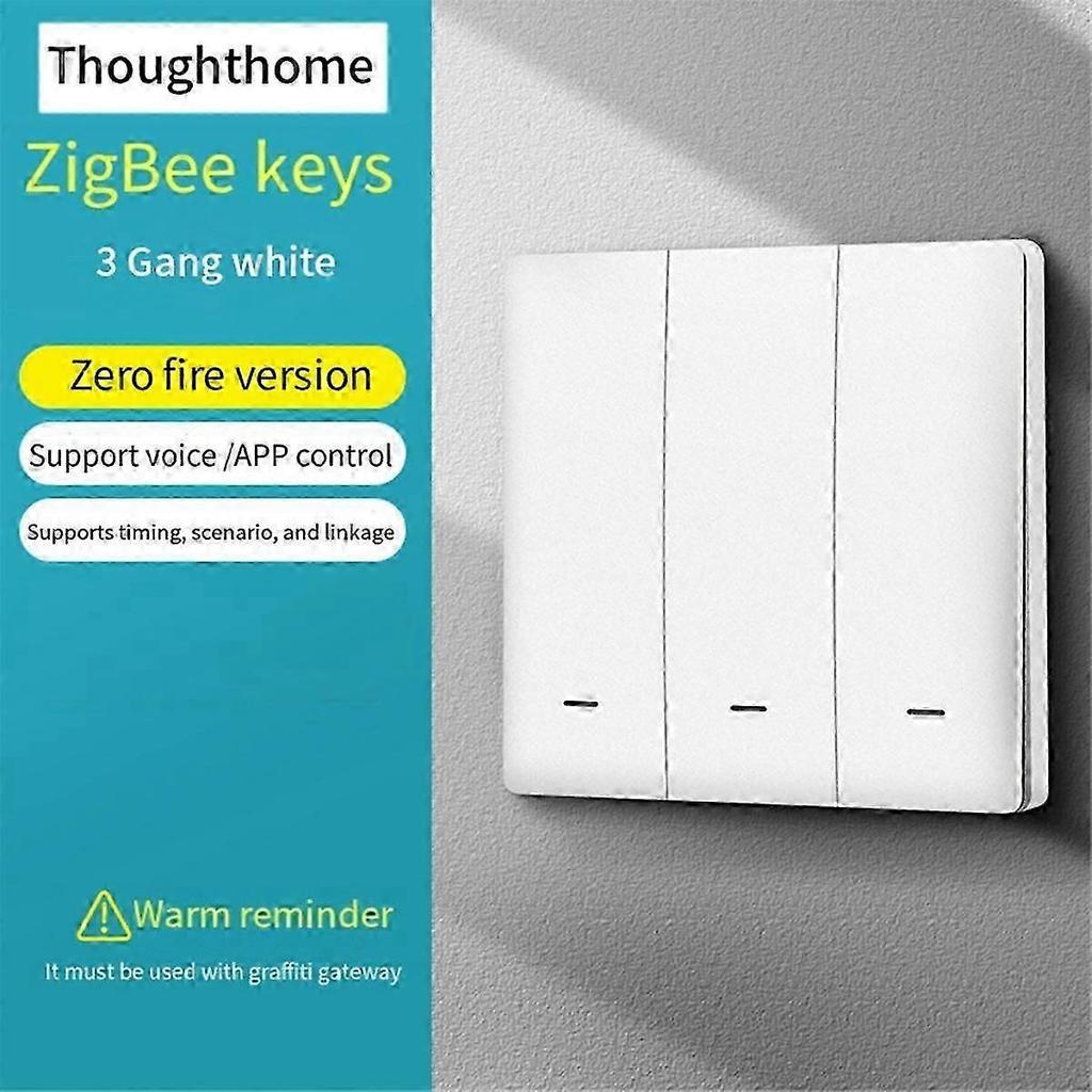 Tuya Zigbee Smart Switch Voice Intelligent Control Switch Zero Fire Line 3 Switch White