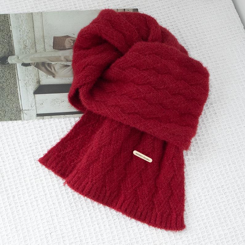 Women's Knitted Wool Blend Winter Scarf - Trendy Korean Style, High-End Cashmere Feel, Versatile for Students